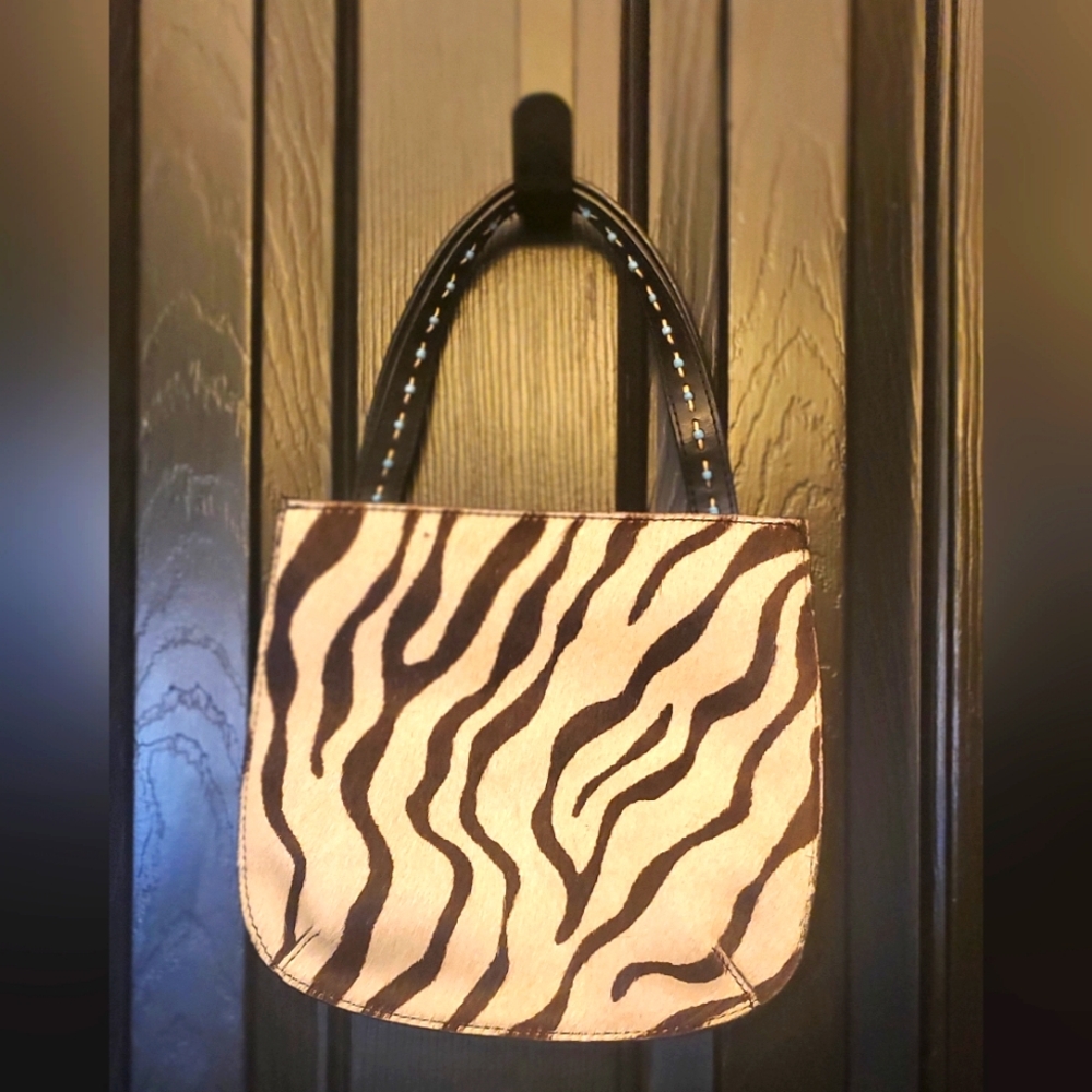 Black and White Zebra Print Shoulder Bag with Curved Top